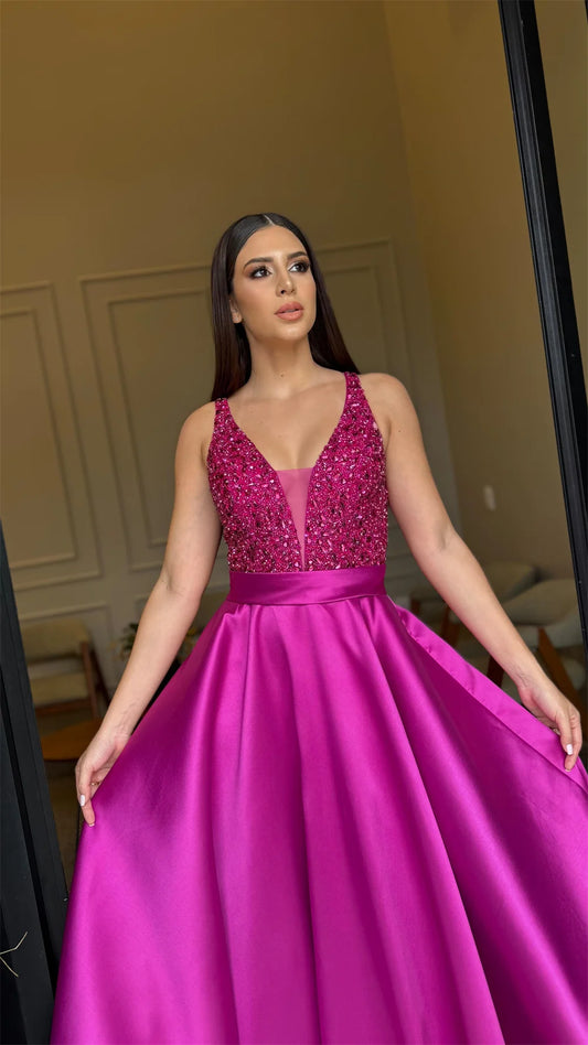 Purple Shiny Corset Prom Dress belt High-waisted Vestidos de noche A-Line Sleeveless Formal evening dress