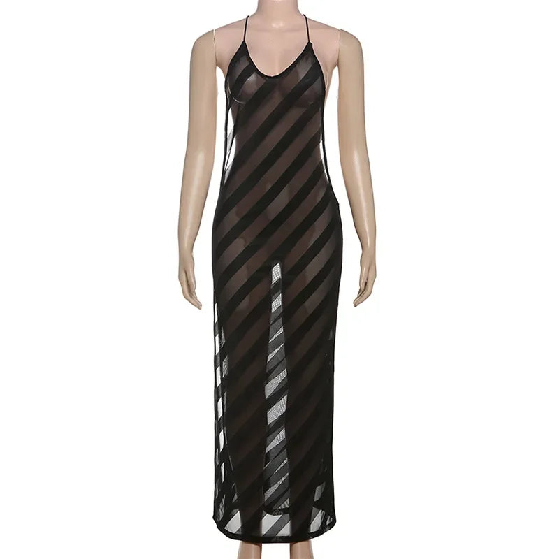 Sexy Halter Party Club Maxi Split Dress Outfits Women Summer Sleeveless Backless Bodycon Long Dresses Vestido