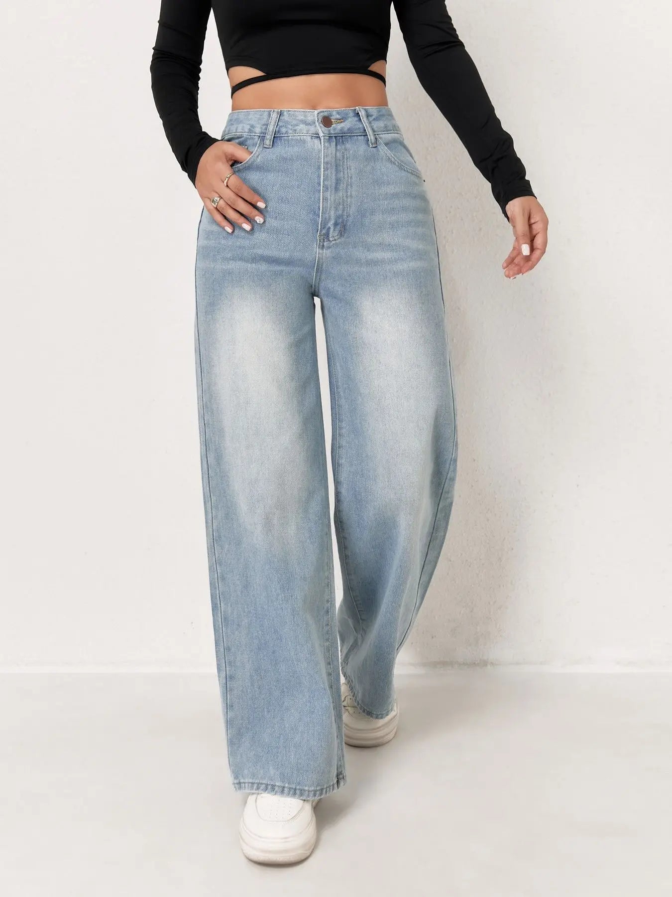 Jeans For Woman Clothes Light Blue Wide Leg Denim Pants Loose Fashion Simple Stretch Free Four Seasons Popular Casual