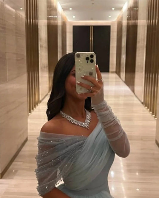 Sky Blue A-Line Evening Dress 2026 Prom Dress Beading Elegant Formal Gowns Women Ladies