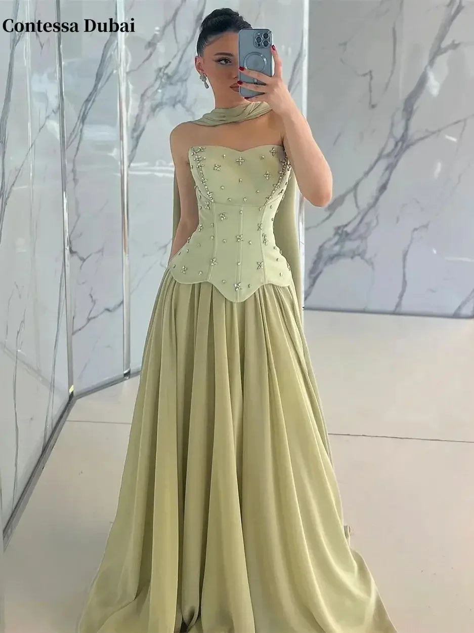 Contessa Dubai Evening dresses A-line prom party dress 2025 Luxury Strapless Floor-length