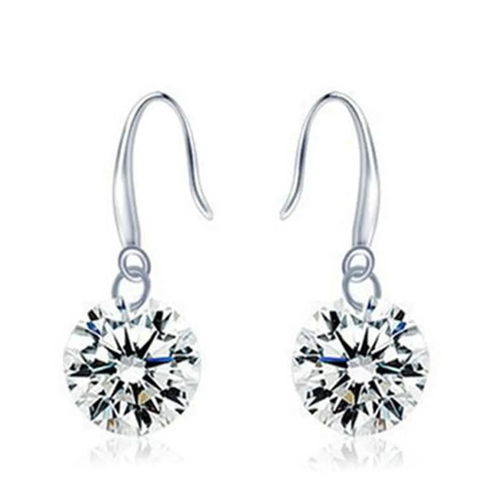 Silver Simple Luxury Pendant Earrings with Zirconia for Women, Wedding Party