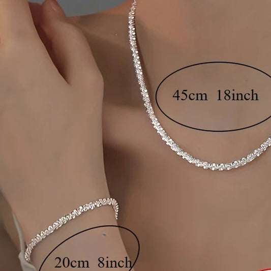 Sterling Silver Chain Bracelet necklace Jewelry Set, for women lady men Wedding