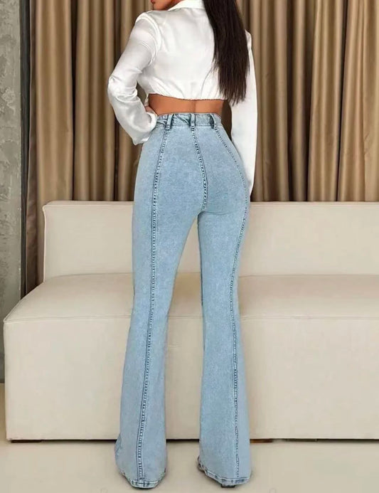 Women's High-Waisted Light Blue Flared Jeans