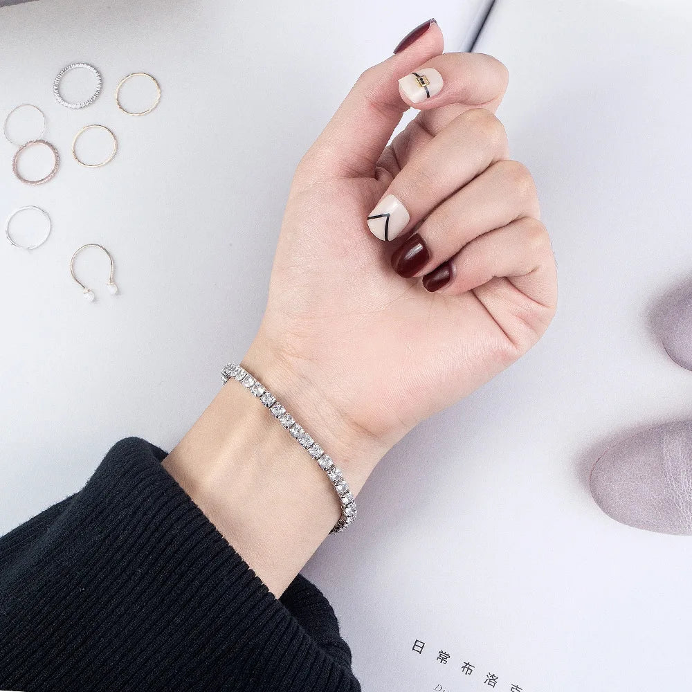 Silver Bracelet Zirconia Tennis Ball Women Fashion Simple Engagement Wedding Charm Jewelry