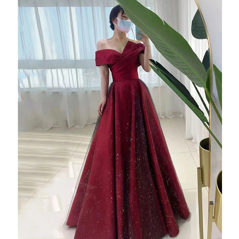 Elegant Sexy Boat Neck Evening Prom Dresses for Women Summer 2026 Host Birthday Wedding Party Dress Formal Occasion Vestidos
