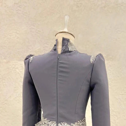 Woman Luxury Long Sleeve Shine Bead Applique Formal Prom Wedding Party Custon Gown A Line