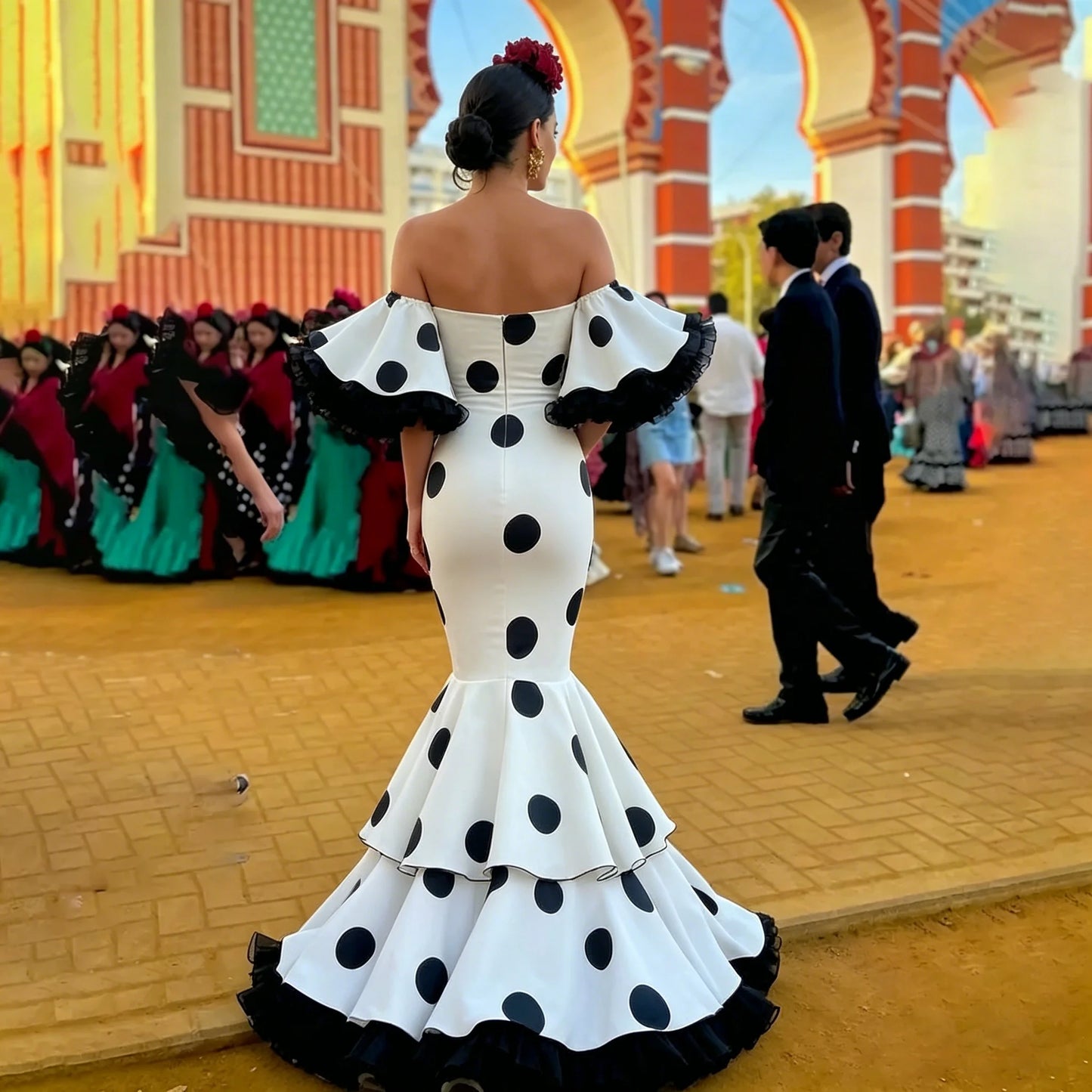 Evening Dress Long Sleeves Polka Dot Skirt 2026 Spanish Prom Dance Dresses Special Occasion Party Gowns