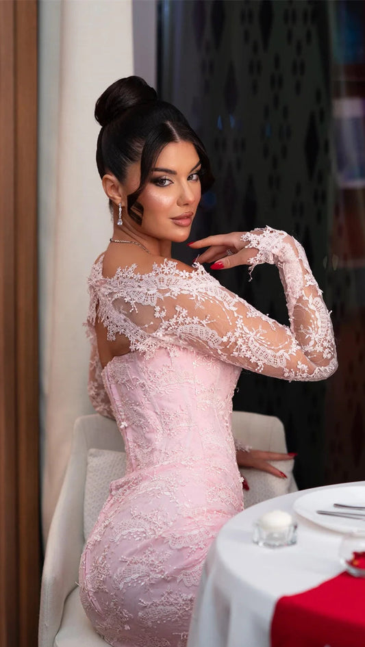 Pink Mermaid Elegant Evening Gown Formal Wedding Dress Premium Designer Beautiful