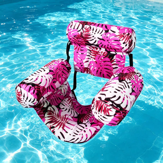 Tropical Print Inflatable Pool Lounger Chair with Backrest Floating Lounge for Adults Summer Pool Floats for Parties Relax
