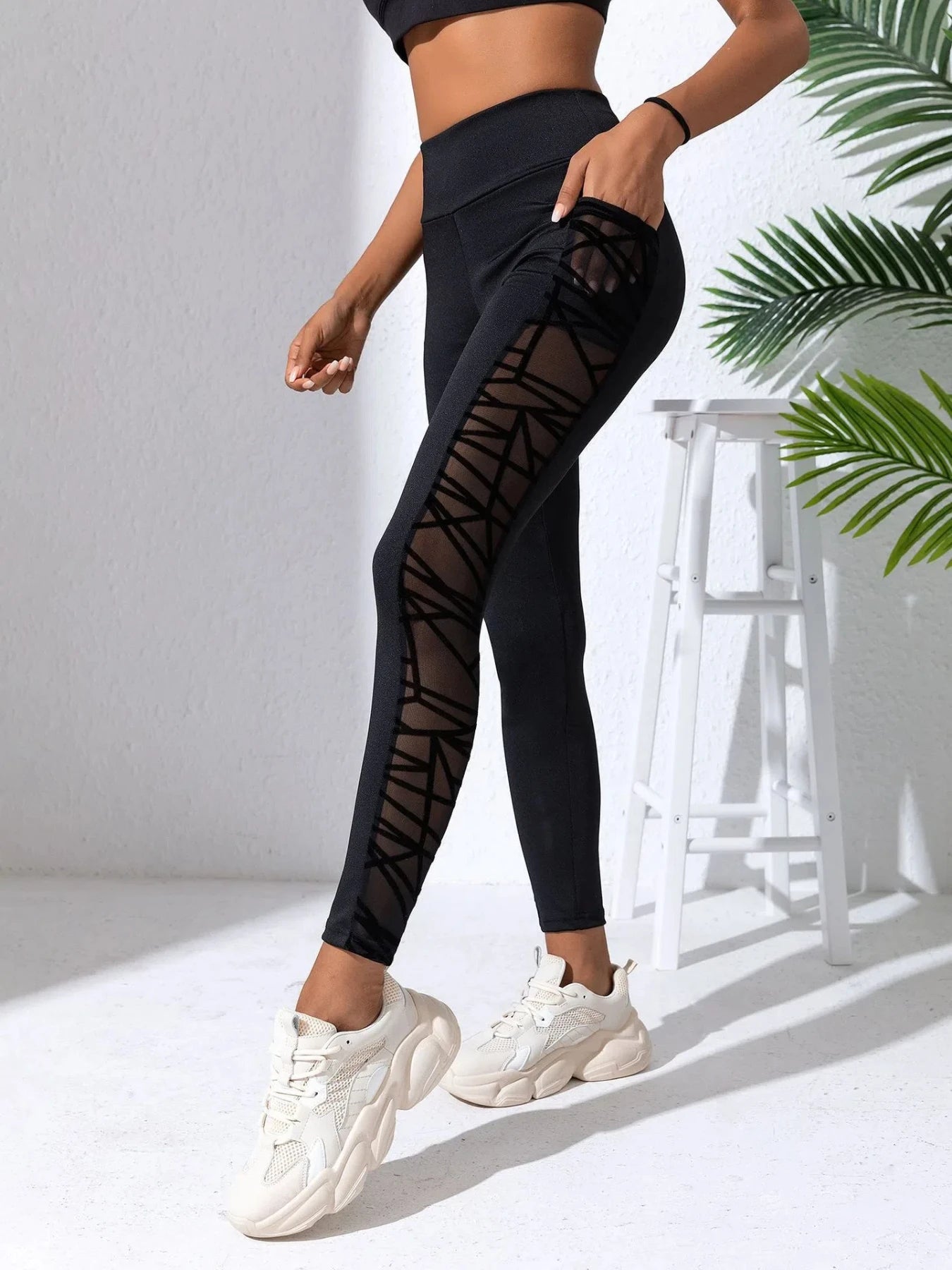 Yoga Women's Leggings Black Fabric Patchwork High Waist Soft Comfortable Gym Fitness Sportswear Long Pants
