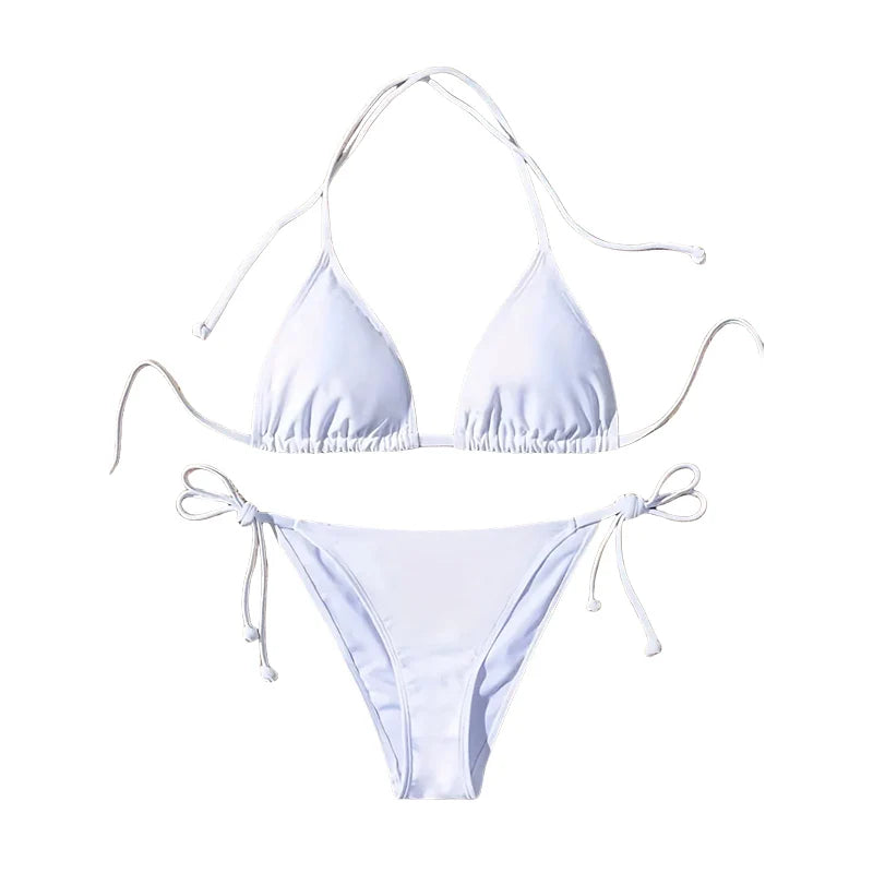 Women Swimsuit Bikini Set Halter Triangle Bra Side Tie Thong Swimwear Beachwear Lady Bathing Suit