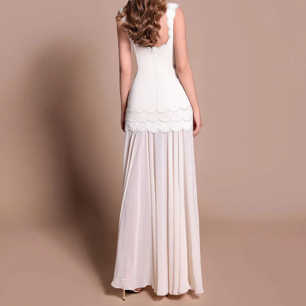 Evening Dresses ankle-length scoop-neck sleeveless prom gown fashion crystal simple draped backless party gown