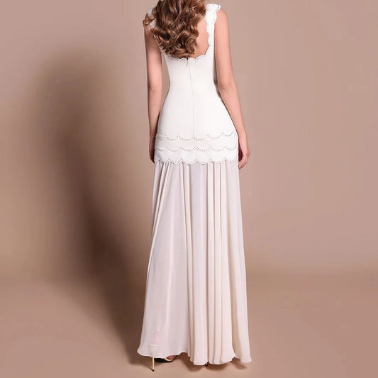 A-line Evening Dresses ankle-length scoop-neck sleeveless prom gown fashion crystal simple draped backless party gown