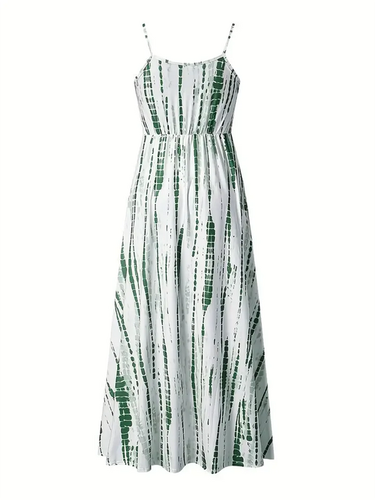 Sexy Graphic Print Maxi Dress with High Waist and V-Neck for Women