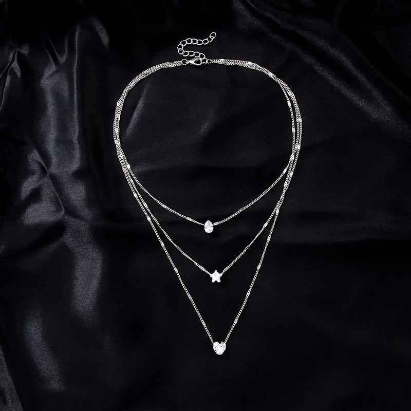 Pendant Necklace For Women Multilayer Chain Choker Fashion Female Party Shiny