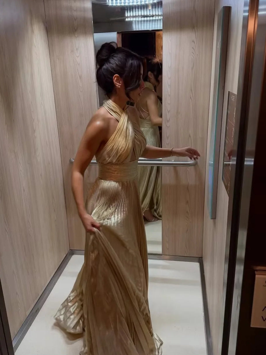 Gowns Halter A Line Side Slit Party Dresses Sexy Side Slit Women Modern Evening Dresses Customized