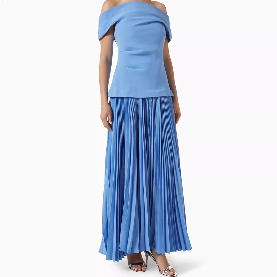 Women's A-line Evening Dresses Ankle-length Off The Shoulder Sleeveless Prom Dresses Simple Fashion Draped
