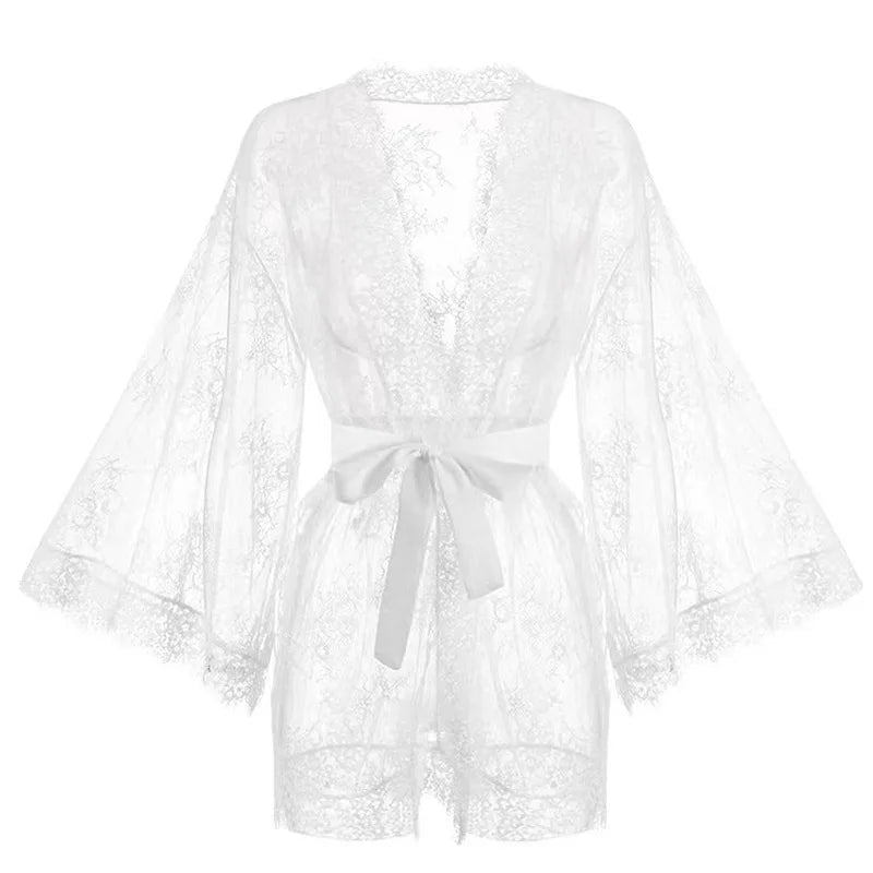 Sexy Lace Ladies Single Size Loose Black and White Bathrobes