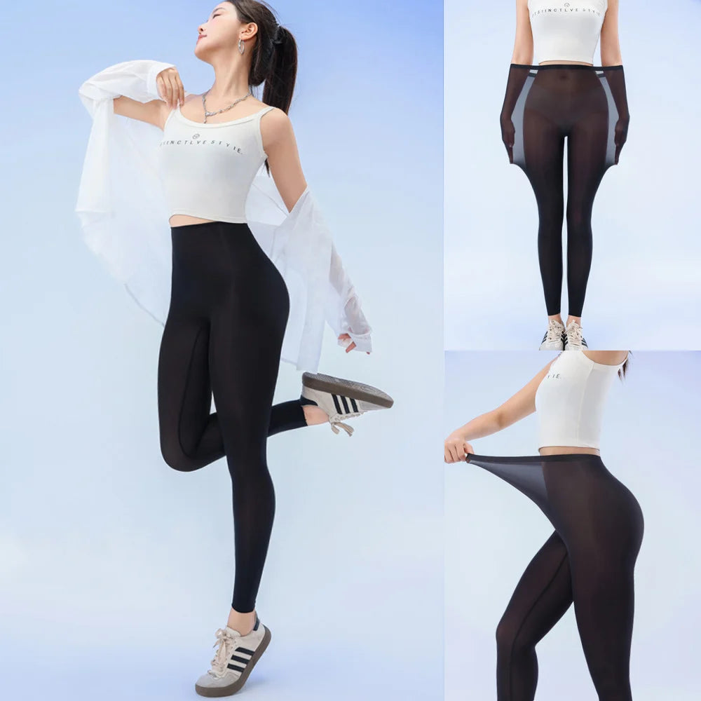 Summer Ultra-Thin Skin Sunscreen Leggings Women High Elastic Transparent Facial Mask Underwear Tight Sexy Sport Legging