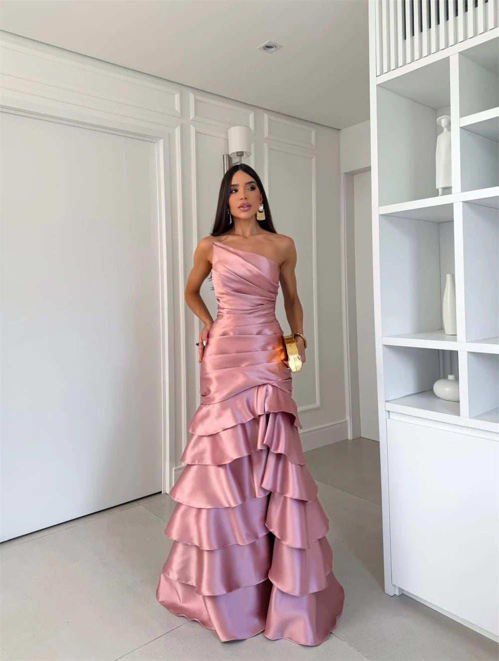 Pink Tiered Ruffle Mermaid Corset Prom Dresses Sleeveless Vestidos De Noche Floor-Length Formal Evening 2026