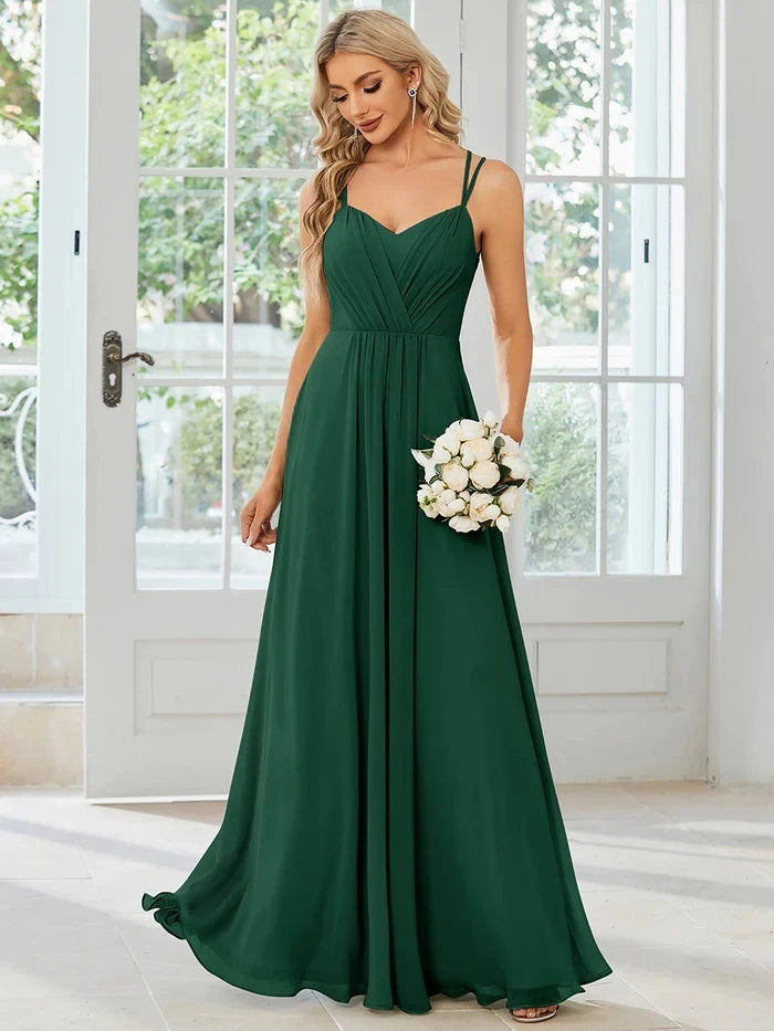 Elegant Evening Dress V Back Backless Floor-Length Ever Pretty of Chiffon Wrinkle Mint Green Bridesmaid Dress