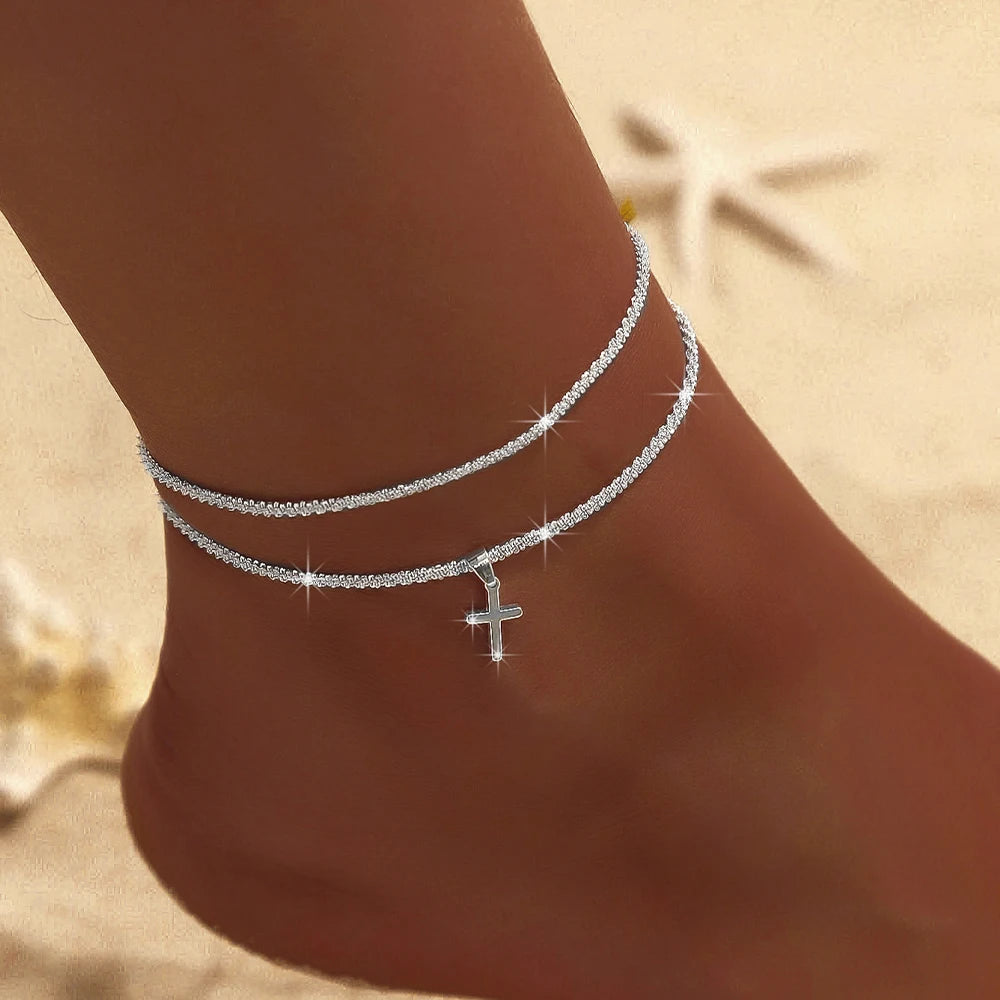 Bracelets for Women Girl Trendy Waterproof Zircon Charm Dainty Layer Chain Anklets