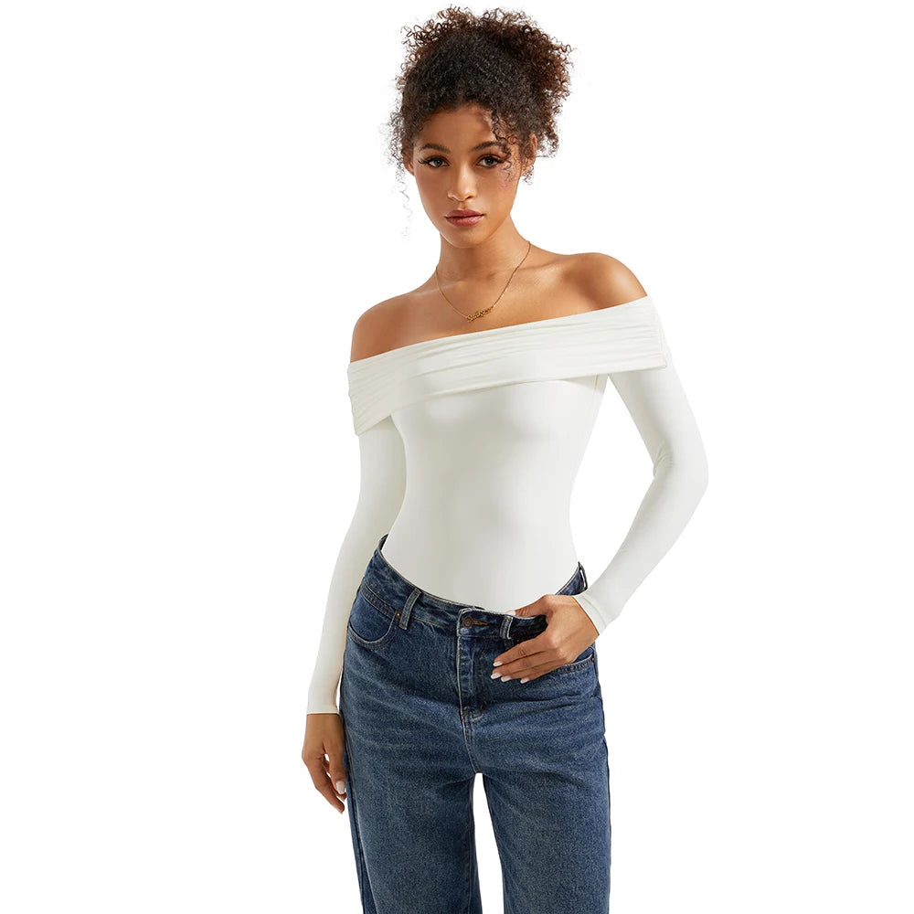 Bodysuit Blouse for Women Autumn Winter Slim Fit Off Shoulder Bodysuits Streetwear Bodycon Rompers Femme
