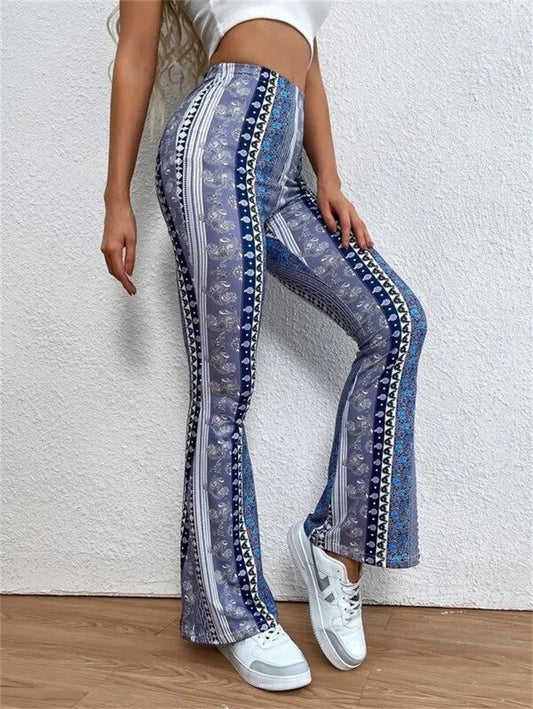 Street Style Women's High Elasticity Tight Fitting Slightly Flared Sexy Printed Pants Leggings