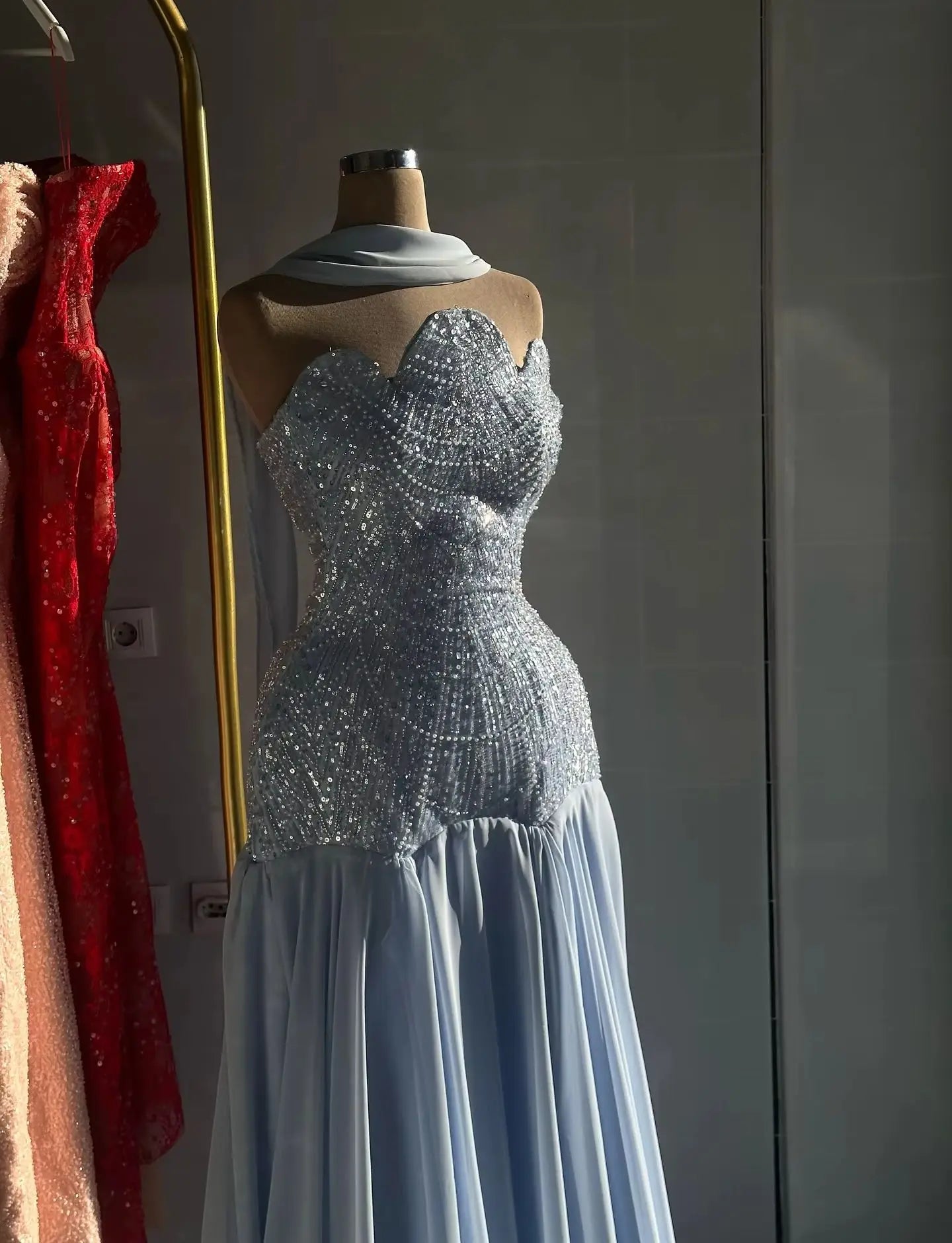 Women's Evening Dress Blue Prom Dresses for Special Occasions Beads A-line Party