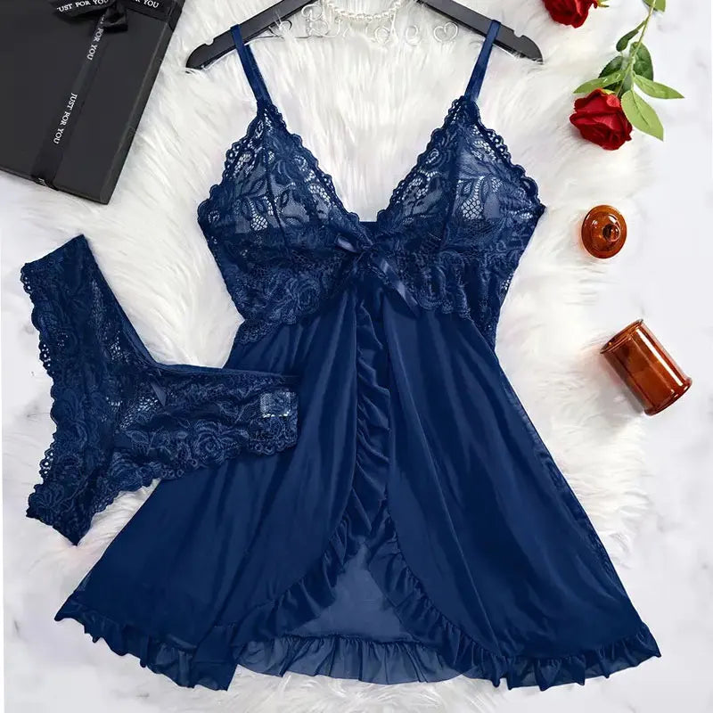 Woman Underwear Nightgown Thong Sets Plus Size Suspender Lace Lingerie Sexy Accessories Erotic Bra Nightdress lencería