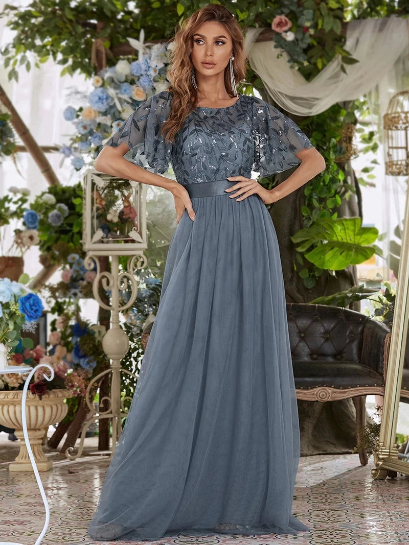 Print Maxi Long with Cap Sleeve Ever Pretty of Burgundy Gauze Prom Dresses Of Women