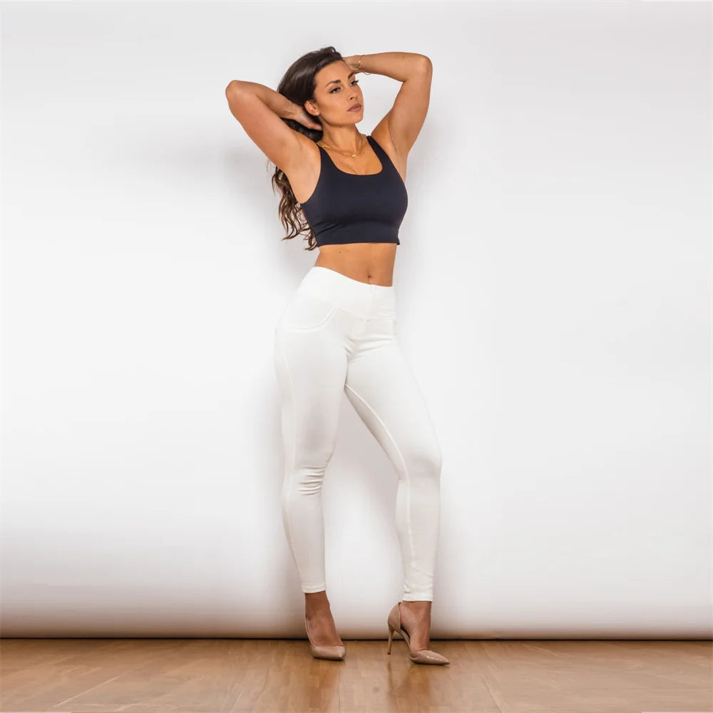 High-Waisted White Fitness Leggings for Women Sports Tights Scrunch Bum Lifter