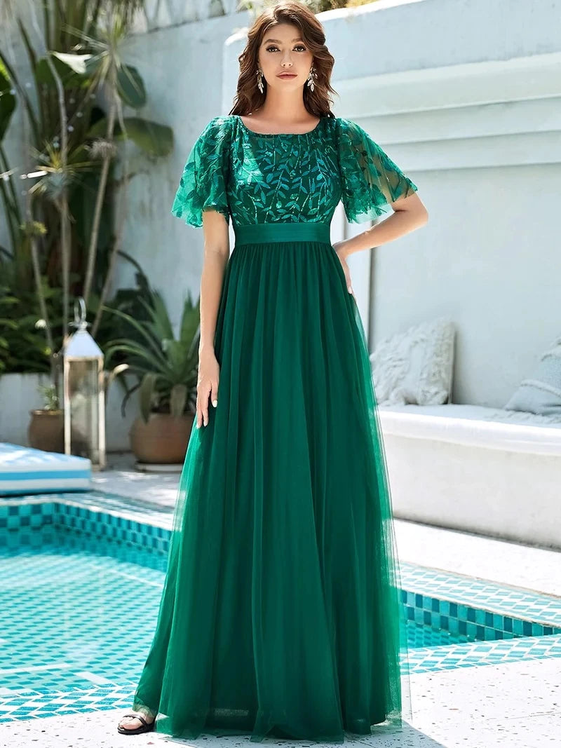 Print Maxi Long with Cap Sleeve Ever Pretty of Burgundy Gauze Prom Dresses Of Women