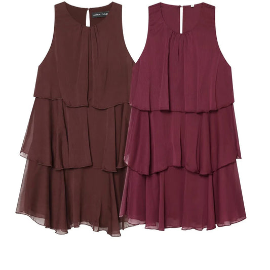 Women's 2026 new summer fashion round neck personalized temperament slimming and hanging sleeveless cake skirt