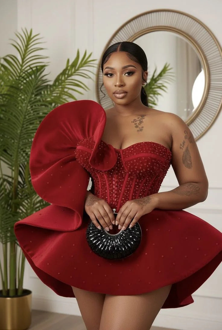 Crystal Bow Cocktail Dress African Women Sweetheart Formal Occasion Birthday Party