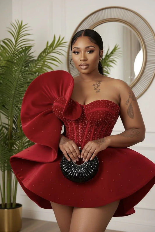 Crystal Bow Cocktail Dress African Women Sweetheart Formal Occasion Birthday Party