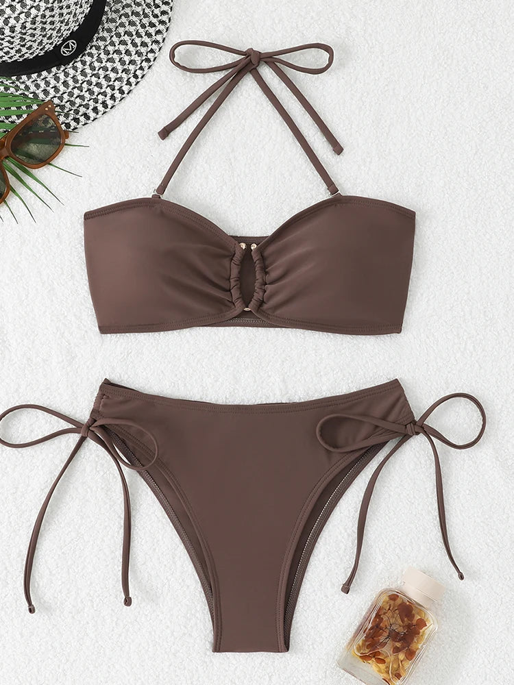 Bikini Women's Swimsuit 2026 Knotted Bathing Suits Woman Swimwear Bandeau Push Up Bikinis Sets Brazilian Beach Wear