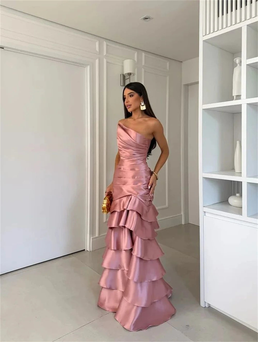 Pink Tiered Ruffle Mermaid Corset Prom Dresses Sleeveless Vestidos De Noche Floor-Length Formal Evening 2026