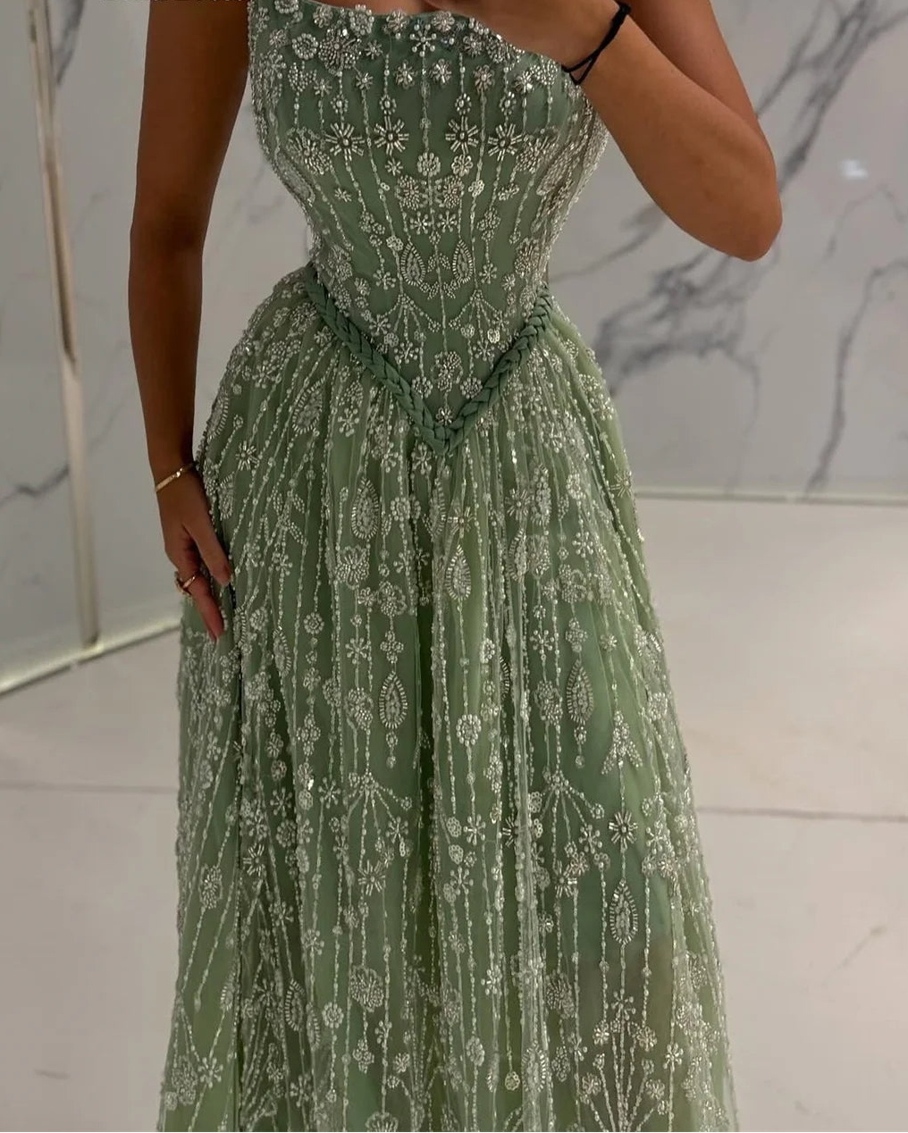 Evening Dresses Woman Elegant Dress Luxury Wedding Guest Sleeveless Line A Beaded Lace Robe Soiree Ball Gowns