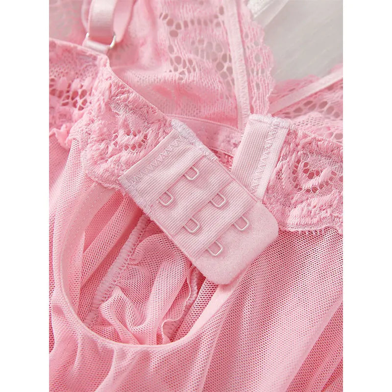 Woman Underwear Nightgown Thong Sets Plus Size Suspender Lace Lingerie Sexy Accessories Erotic Bra Nightdress lencería