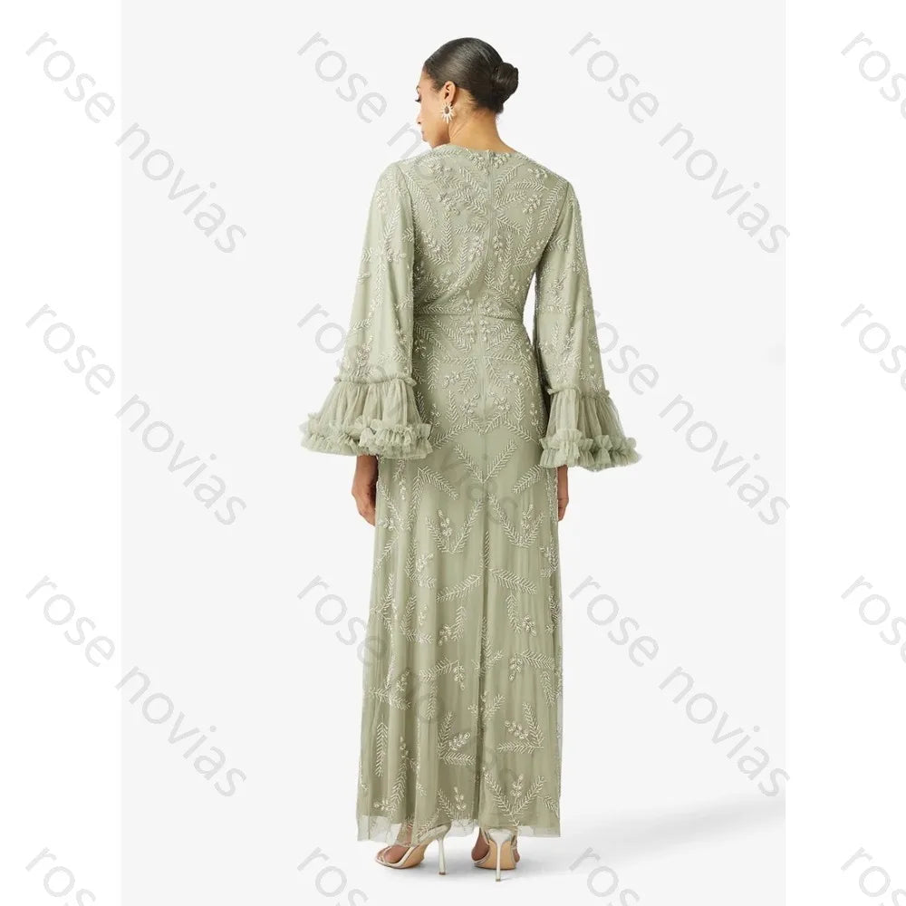 Green Evening Dresses O-Neck Tulle for Floor-Length  High Quality for Formal Evening Vestidos De Fiesta