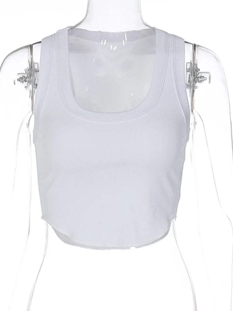 Neck White Sexy Slim Crop Tank Top Summer Women Goth Clothes Streetwear Vacation Casual Wholesale