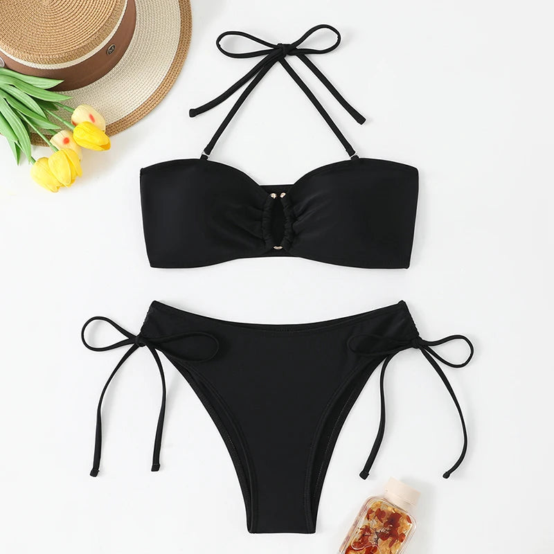 Bikini Women's Swimsuit 2026 Knotted Bathing Suits Woman Swimwear Bandeau Push Up Bikinis Sets Brazilian Beach Wear