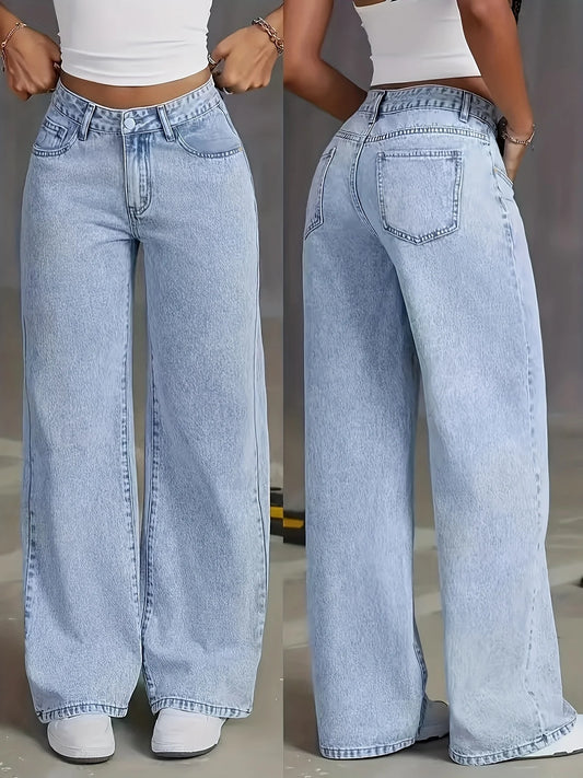 Jeans For Woman Clothes Light Blue Wide Leg Denim Pants Loose Fashion Simple Stretch Free Four Seasons Popular Casual
