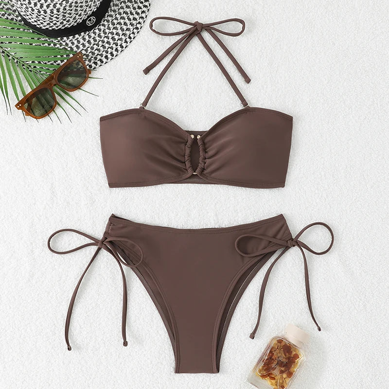 Bikini Women's Swimsuit 2026 Knotted Bathing Suits Woman Swimwear Bandeau Push Up Bikinis Sets Brazilian Beach Wear