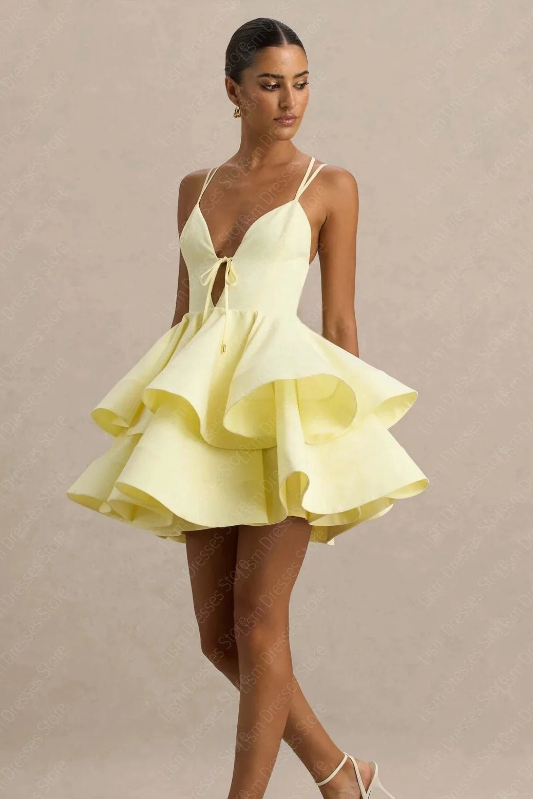 Yellow Backless Mini Women Summer Dresses Customized A Line Short Cocktail Party Dress Sexy