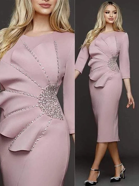 Luxury Beads Evening Dresses for Women O-Neck Tea-Length Mermaid Elegant Prom Party Gala Special Events Wedding Guest Dress 2024
