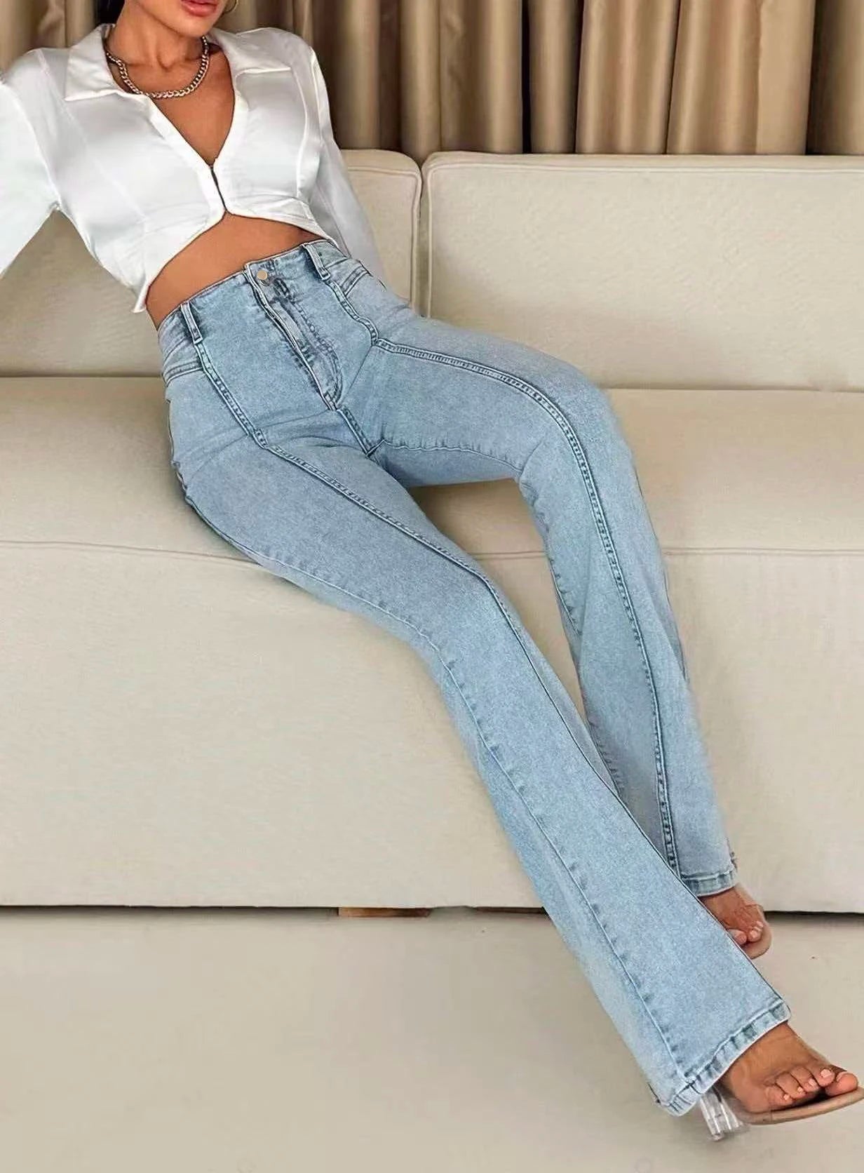 Women's High-Waisted Light Blue Flared Jeans