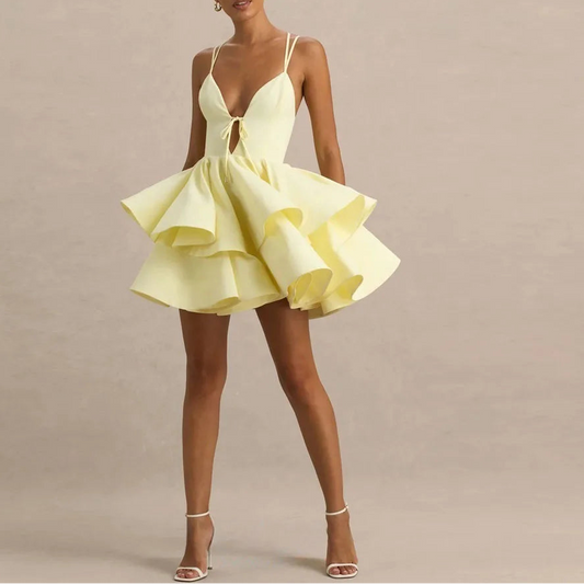 Yellow Backless Mini Women Summer Dresses Customized A Line Short Cocktail Party Dress Sexy